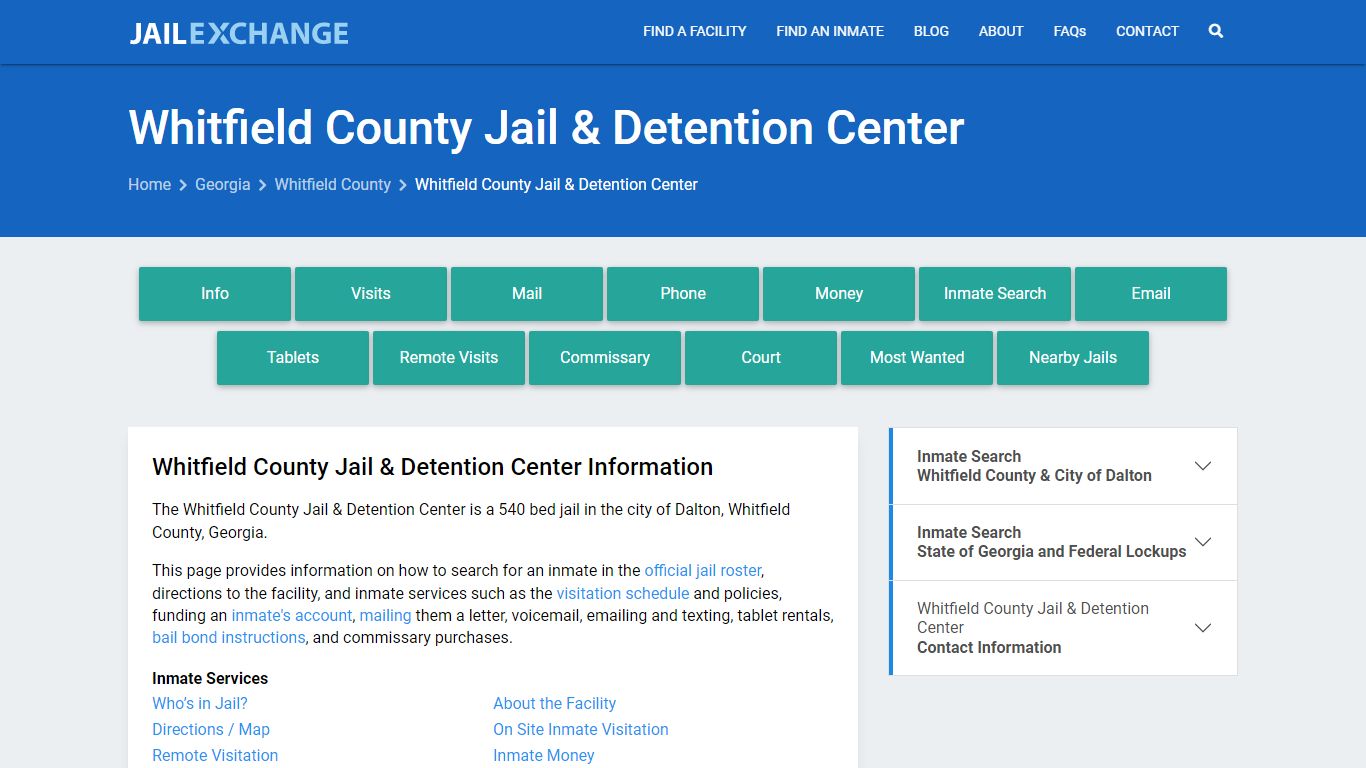 Whitfield County Jail & Detention Center, GA Inmate Search, Information